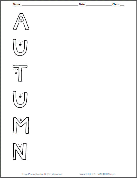 Autumn Acrostic Poem Worksheet