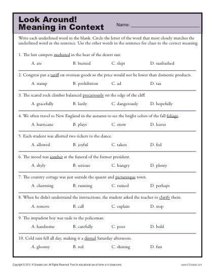 Awesome Collection Of Context Clues Worksheets 8th Grade Pdf For