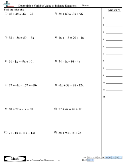 Equivalent Equations Worksheets
