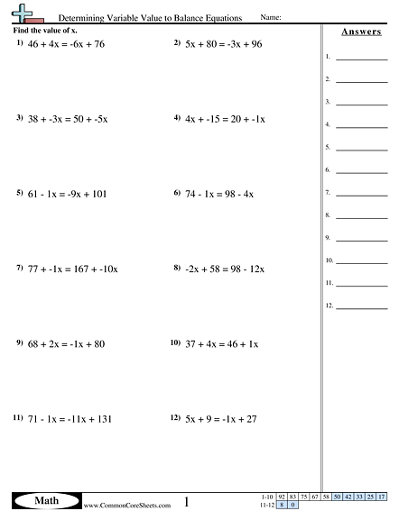 Balancing Equations Worksheets