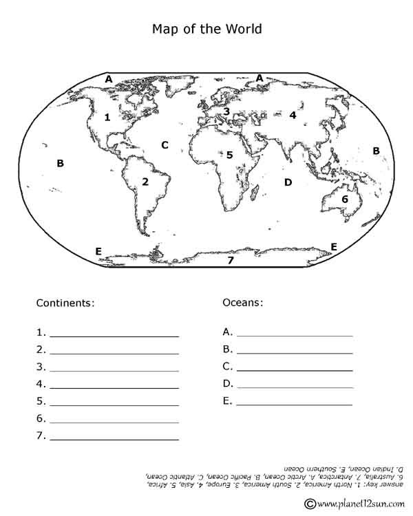 Blank Continents And Oceans Worksheets