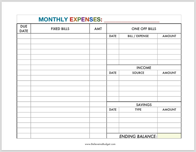 Budget Monthly Expenses Spreadsheet