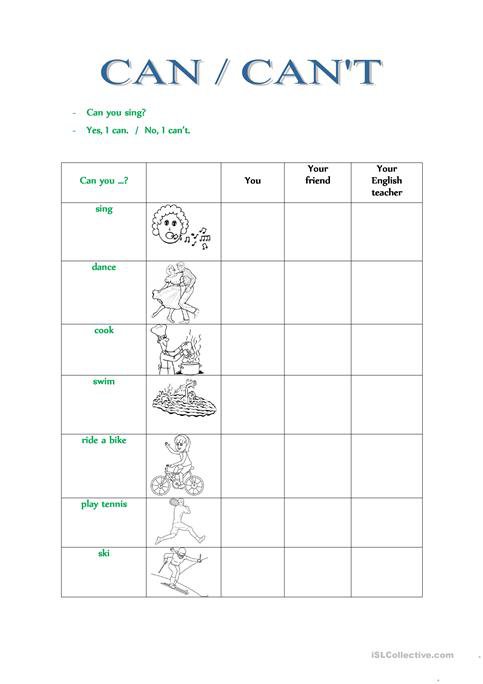 Can   Can't Worksheet