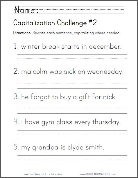 Capitalization Worksheets For 4th Grade Worksheets For All
