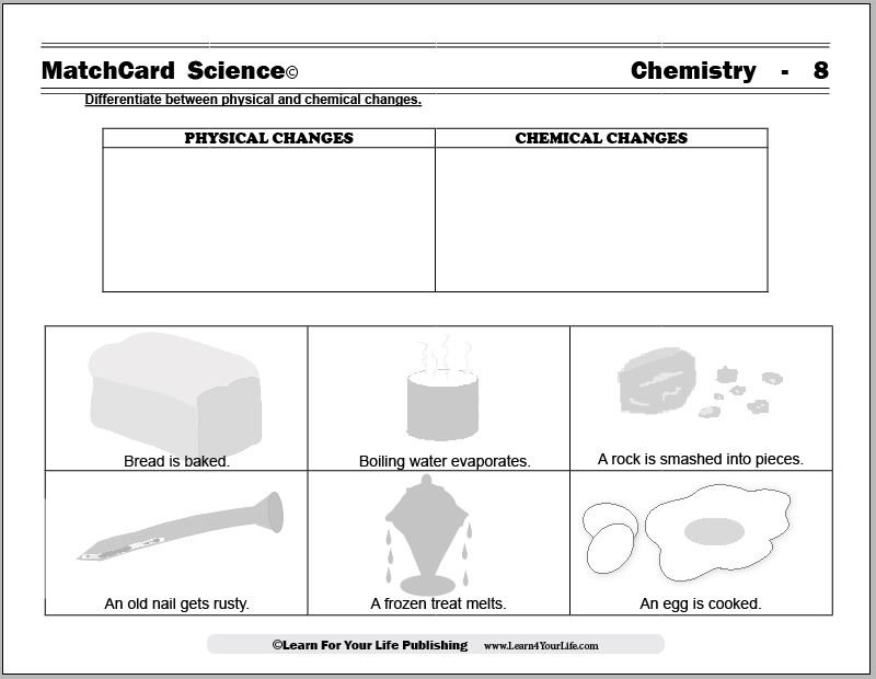 Chemical And Physical Changes Worksheet Physical And Chemical