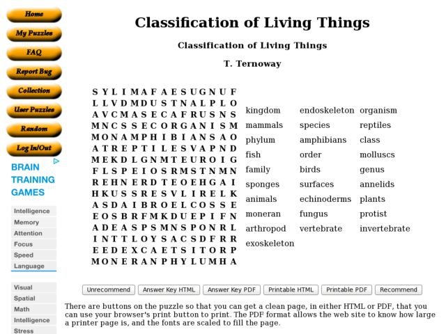 Classification Of Organisms Worksheet