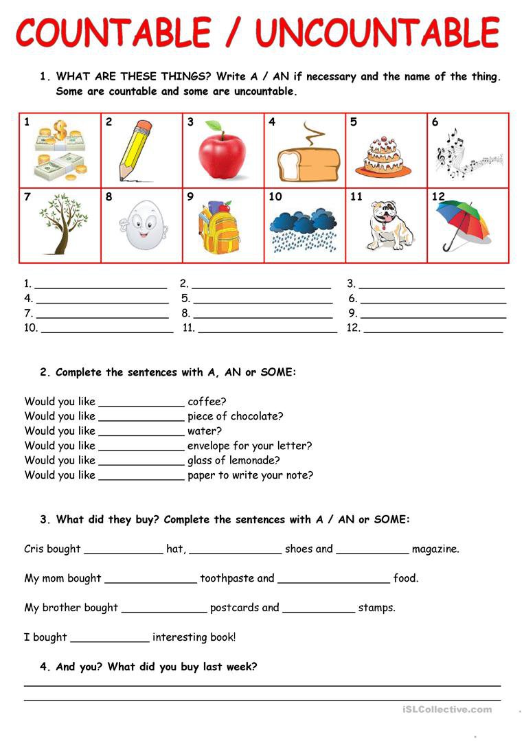 English Countable And Uncountable Nouns Worksheets