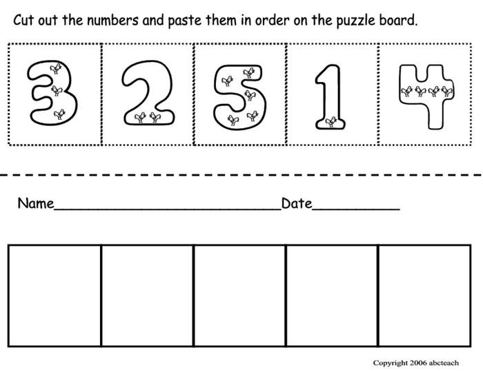 Cut Paste Number Ordering Math Worksheets For Kindergarten Cut And