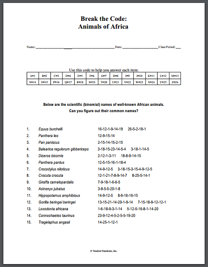 Decipher Names Of African Animals