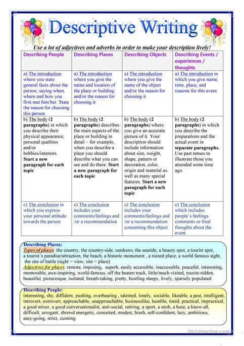 Descriptive Writing Worksheet