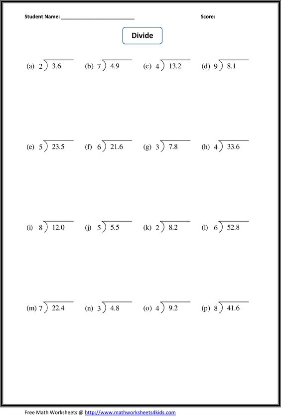 Dividing Decimals 6th Grade Math Worksheets For All