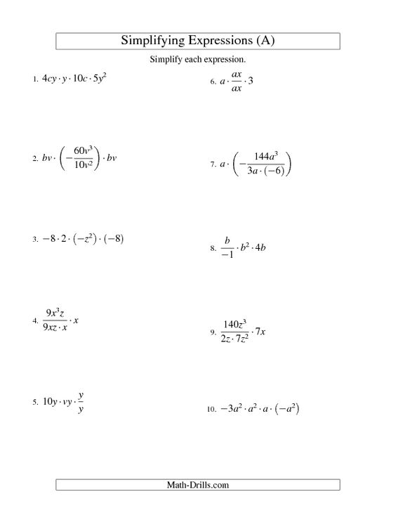 Division Algebraic Expressions Worksheet