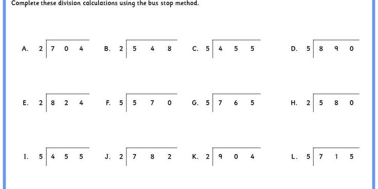 Division Bus Stop Method Worksheets