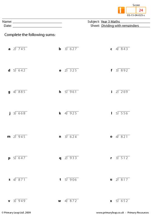 Division With Remainders Worksheet Worksheets For All