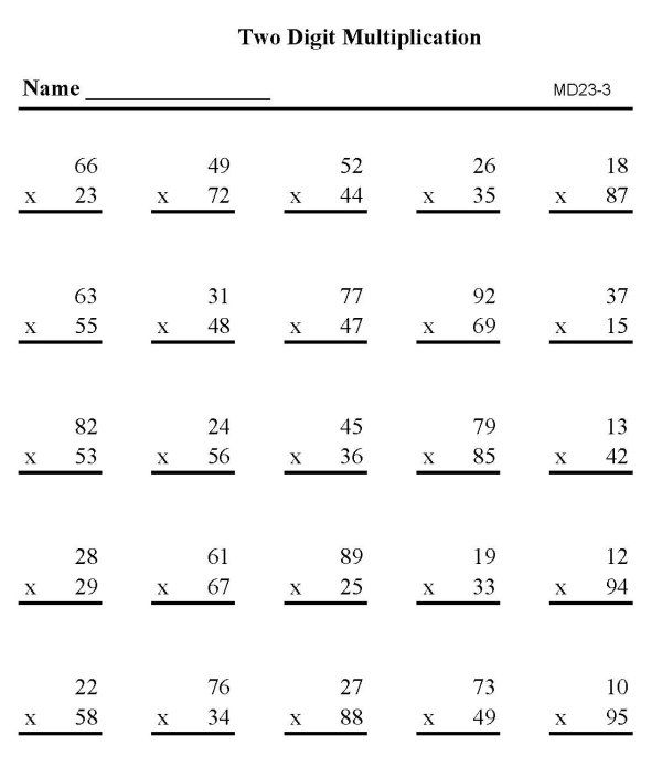 Double Digit Multiplication Practice Sheet