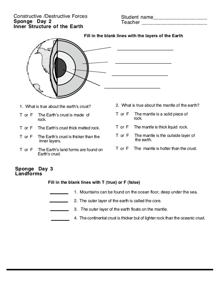 Earth's Internal Structure Worksheet