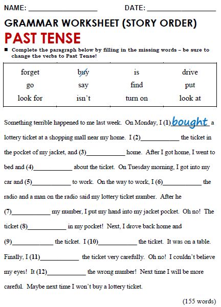 English Grammar Worksheets For Grade 4 Tenses