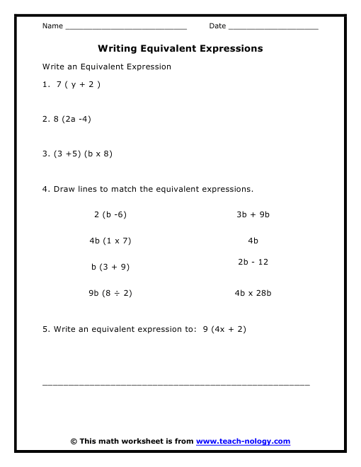 Equivalent Equations Worksheets