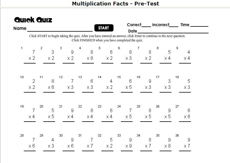 Fill In Multiplication Worksheets