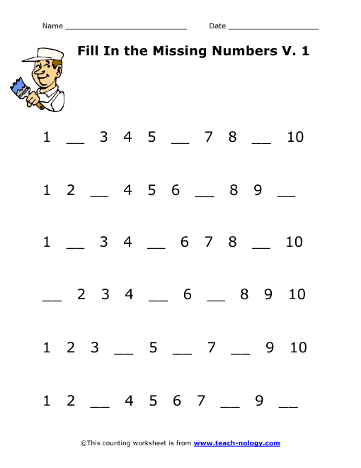 Fill In The Missing Numbers Worksheets For All