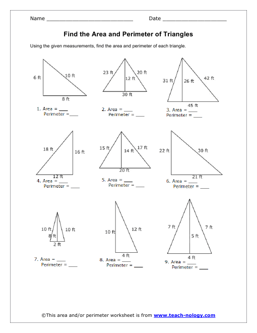 Find The Area And Perimeter Of Triangles