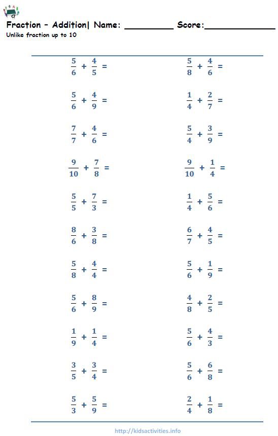 Maths Worksheets For Class 5 Fractions