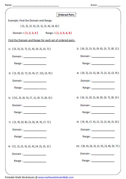 Function Domain And Range Worksheets
