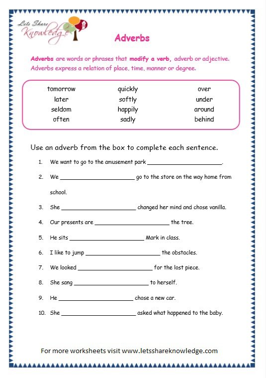 Grade 3 Grammar Topic 16  Adverbs Worksheets