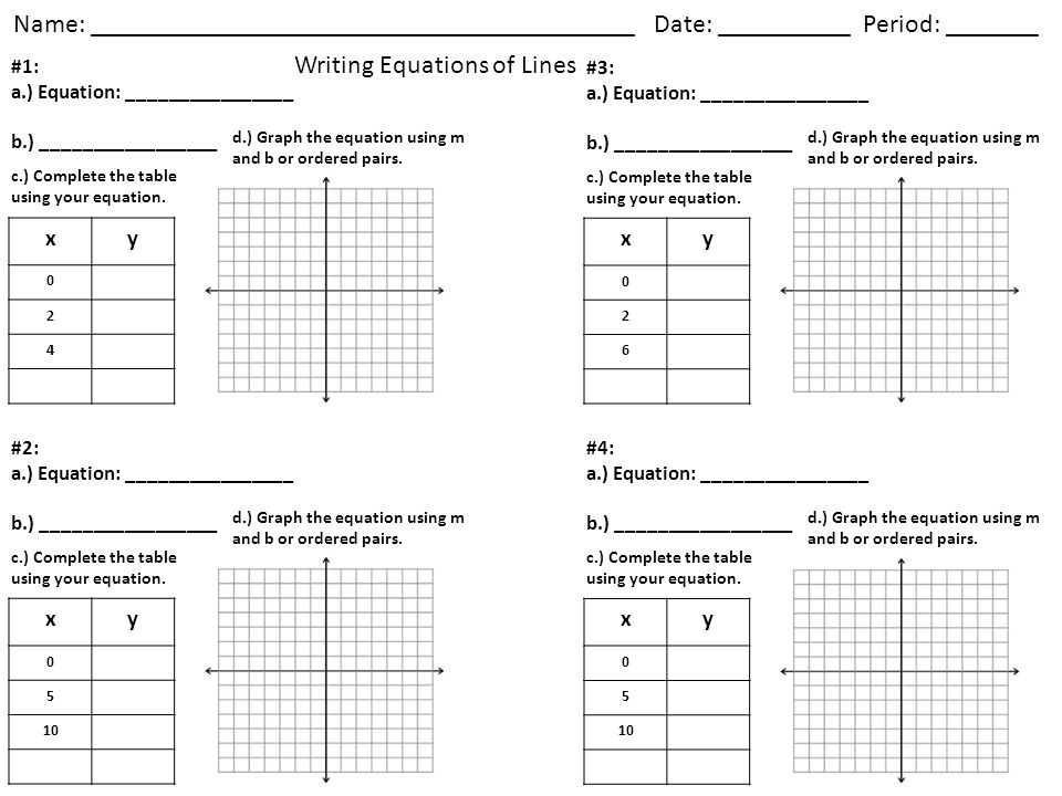 Graphing Linear Equations Worksheet With Tables