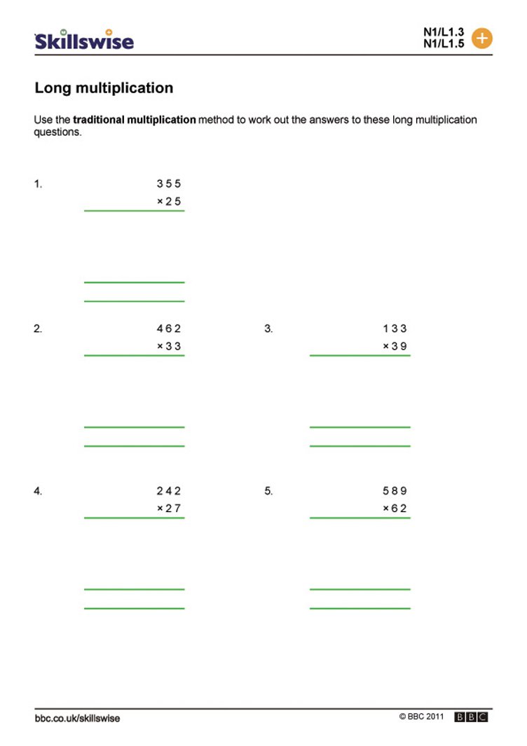 Ideas Of Long Multiplication Worksheets For Cover