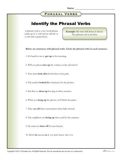 Identify The Phrasal Verbs