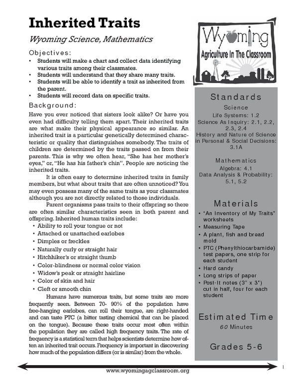 Inherited Traits Worksheet 3rd Grade Worksheets For All