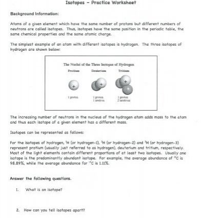 Isotope Practice Worksheet Answers Isotopes Practice Worksheet