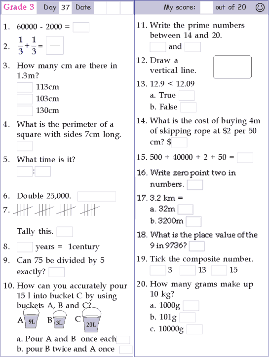 Mental Math Grade 3 Day 37