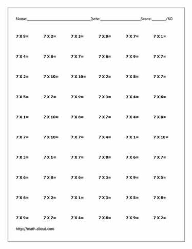 Multiplication Worksheets 7 Times Tables The Best Worksheets Image