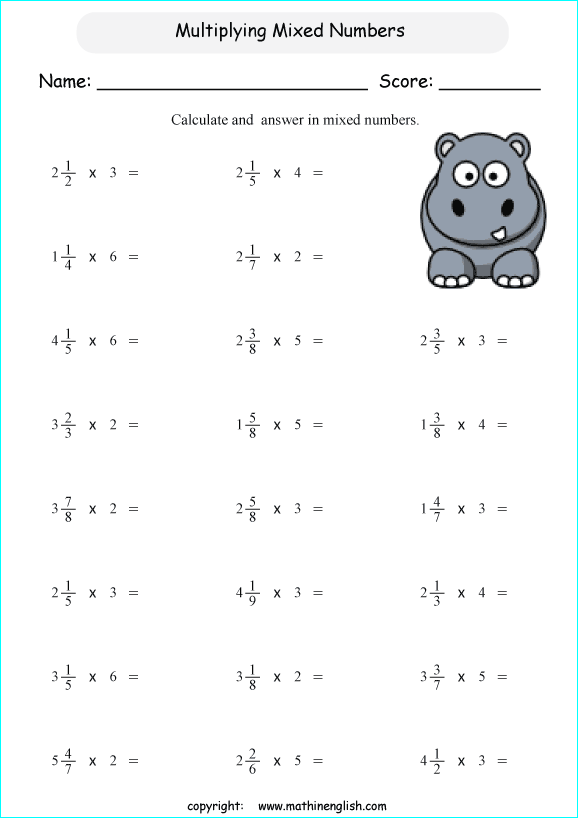 Multiply Mixed Numbers By Whole Numbers Math Worksheet For Class 5 Multiply Mixed Numbers By Whole Numbers Math Worksheet For Class 5