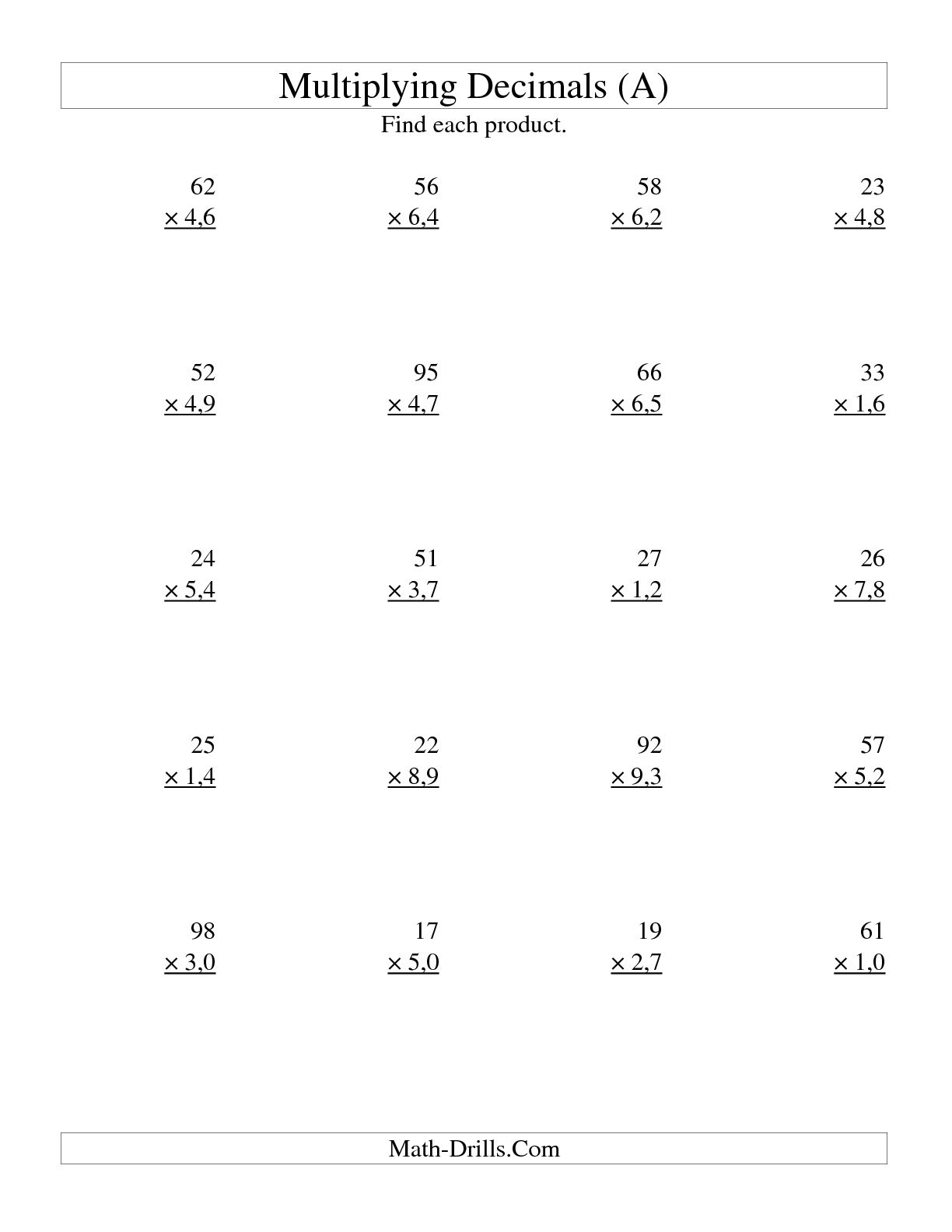 Multiplying 2 Digit Numbers Worksheets