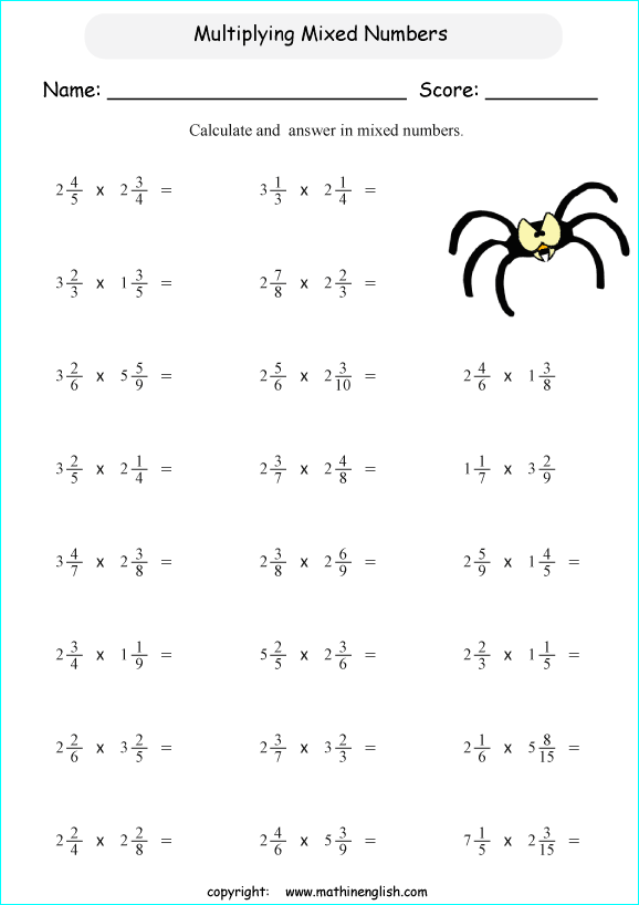 Multiplying Mixed Numbers Worksheet Multiply Mixed Numbers