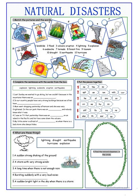 Natural Disasters Vocabulary Exercises Worksheet