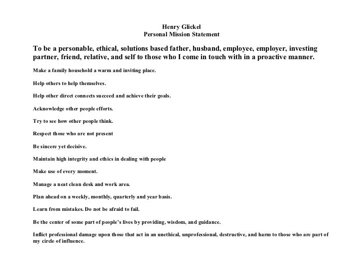 Personal Mission Statements