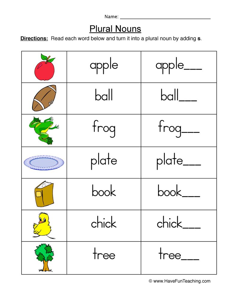 Plural Nouns Worksheet 1 Singular And Plural Nouns Worksheets For