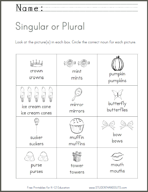 Plural Nouns Worksheets For Kindergarten Singular Or Plural
