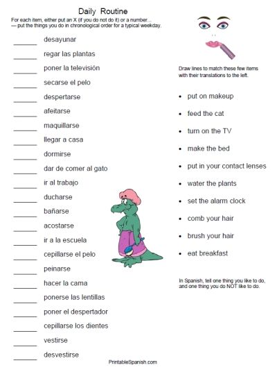 Printable Spanish Freebie Of The Day  Daily Routine Reflexive