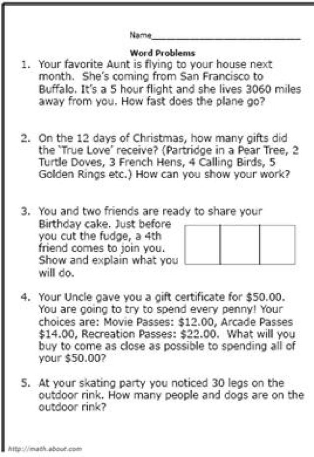 Math Problem Solving Worksheets For 4th Grade