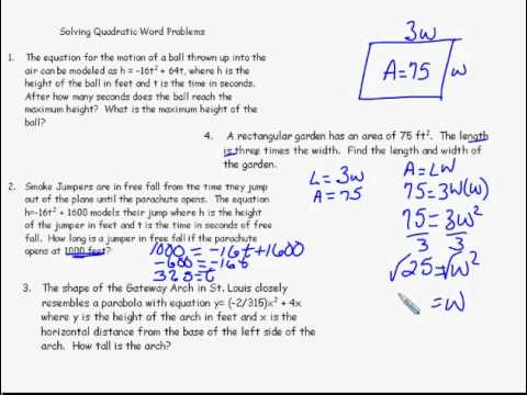 Quadratic Applications Worksheet