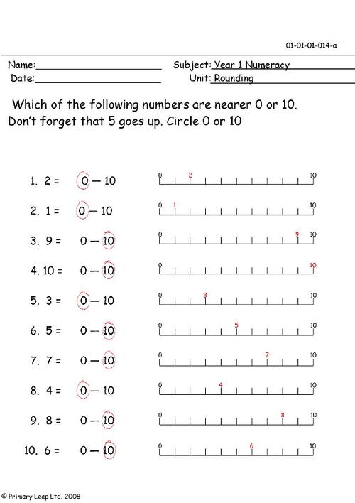 Rounding Using A Number Line Worksheets