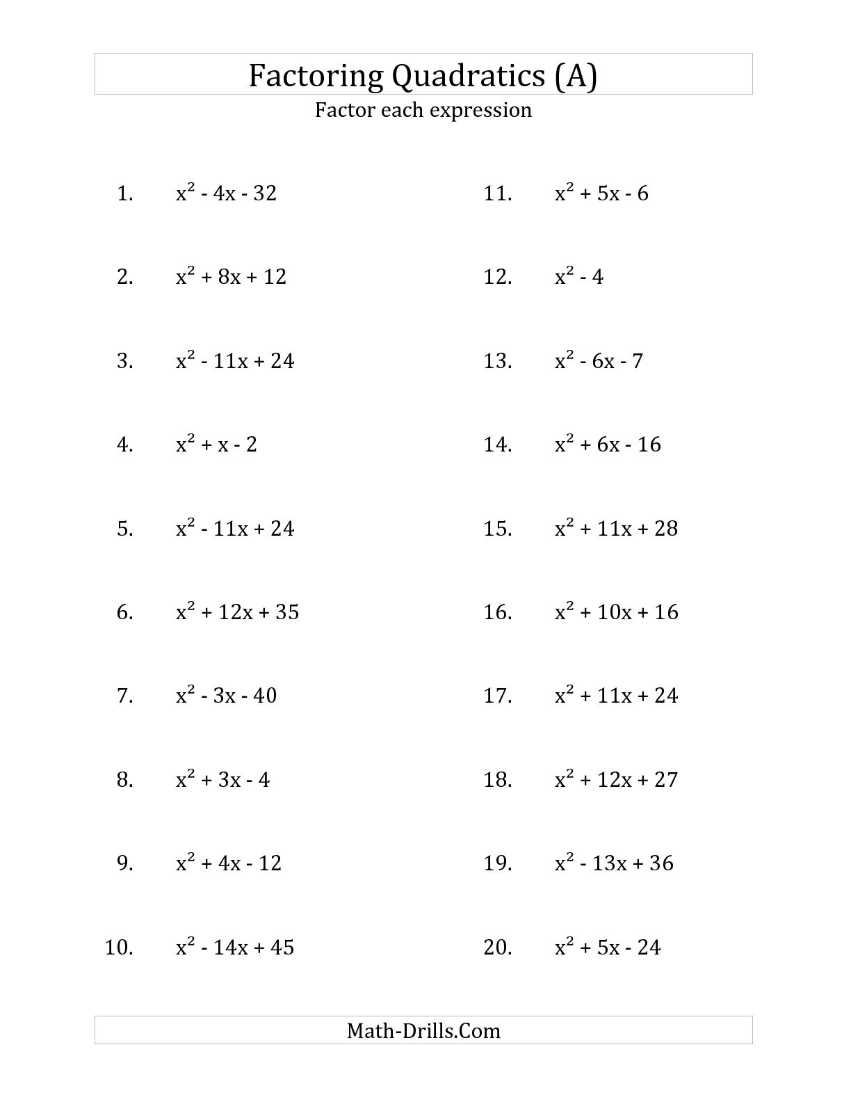 Simple Algebraic Expressions Worksheets