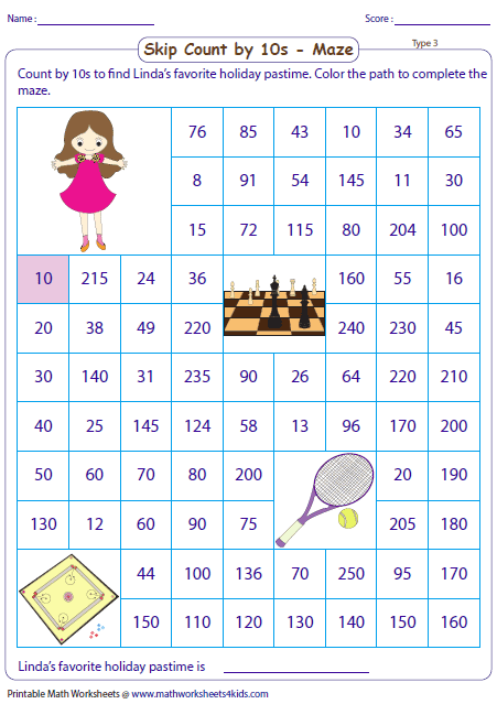 Skip Counting Maze Worksheets