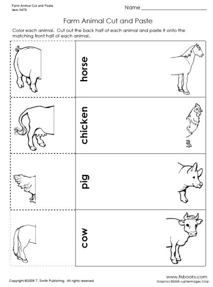 Snapshot Image Of Farm Animals Cut And Paste Activity Worksheet