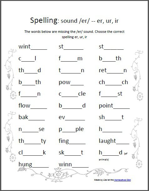 Spelling  Free Review Sheet (er, Ur Or Ir); Long O Word Sort